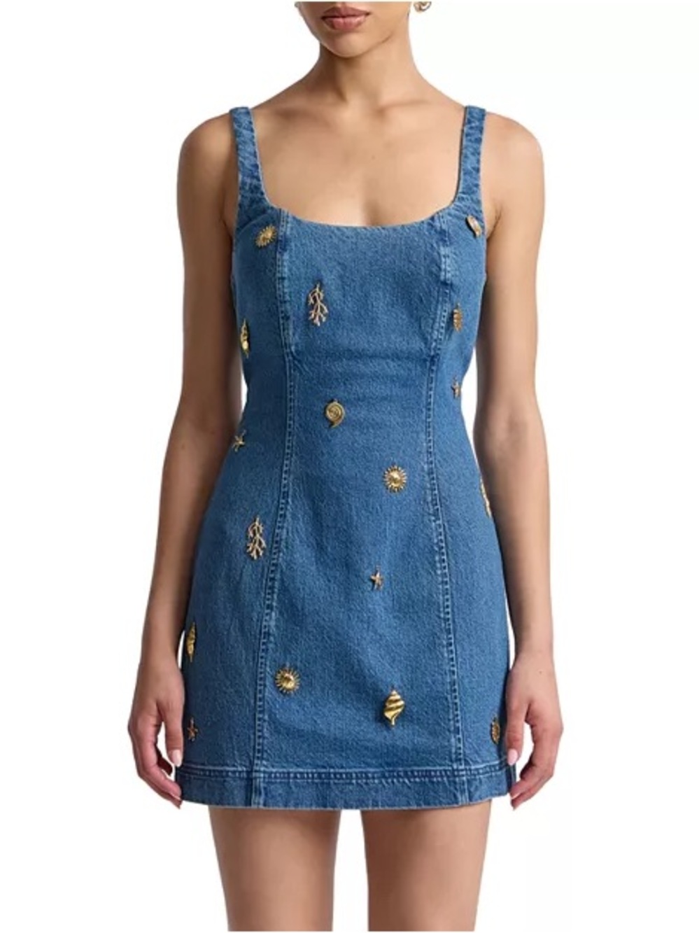 Avec Les Filles Embellished Denim Mini Dress
